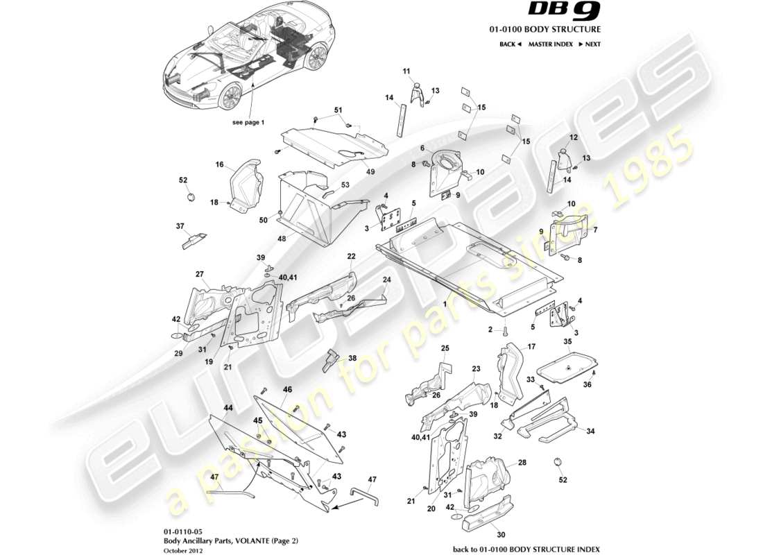 aston martin db9 (2017) ancillary parts, volante, page 2 part diagram