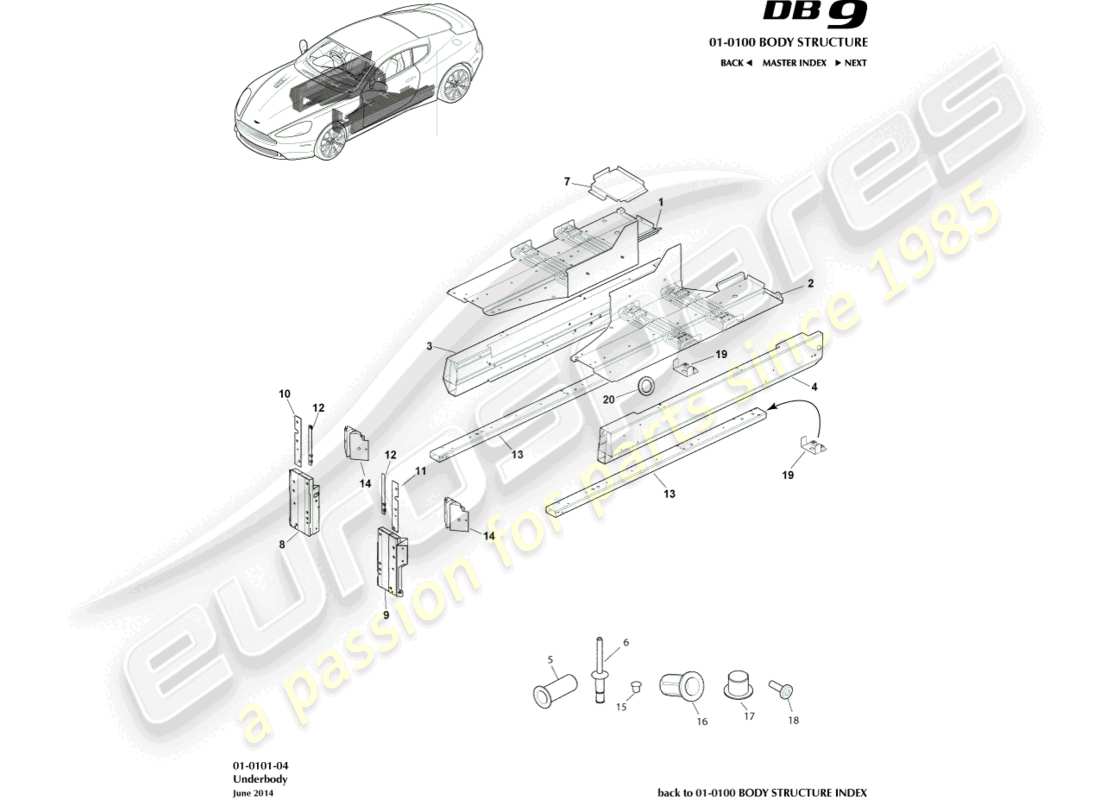 aston martin db9 (2017) underbody part diagram