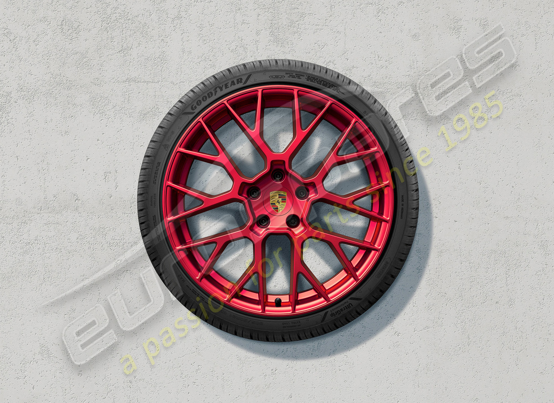 new porsche 20/21-inch rs spyder design winter wheel-and-tyre set, painted in pyro red. part number 992044631f (1)
