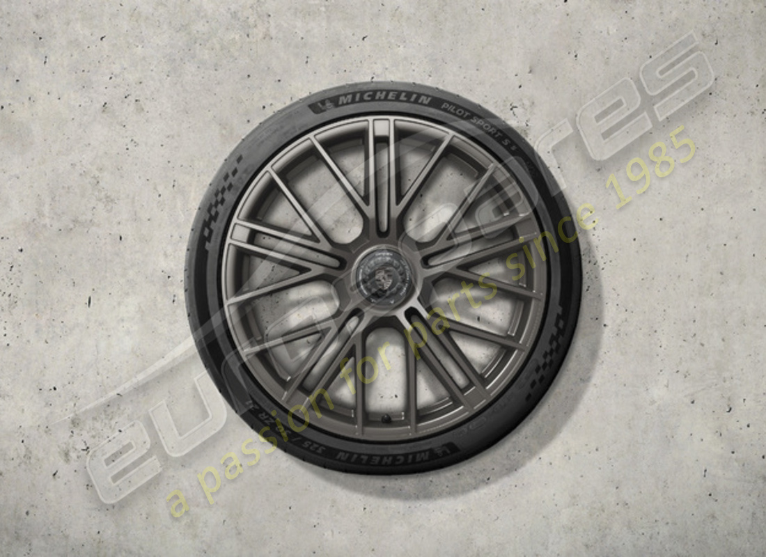 new porsche 21-inch turbo s summer wheel-and-tyre set, with central locking - painted in turbonite. part number 976044660q (1)