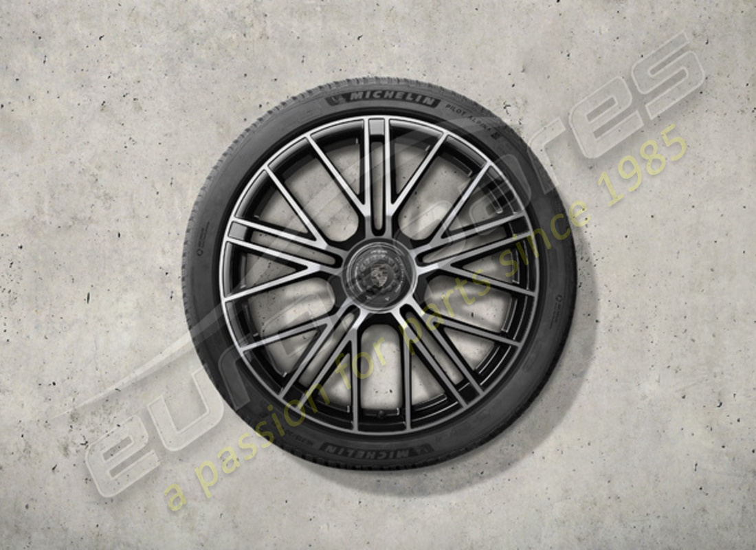 new porsche 21 inch turbo s winter wheel and tyre set, with central locking - painted in black (high-gloss). part number 976044600m (1)