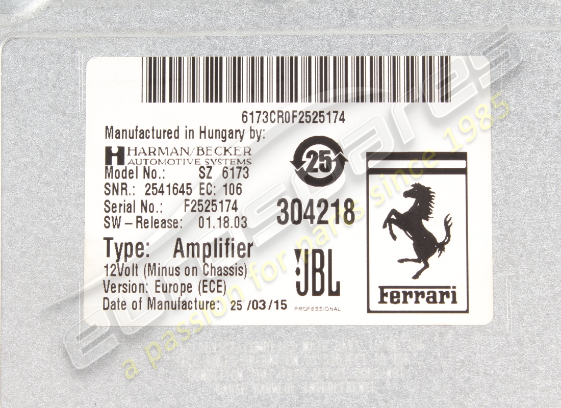 USED FERRARI 16-CHANNEL AMPLIFIER. PART NUMBER 304218 (8) used ferrari 16-channel amplifier. part number 304218 (8)