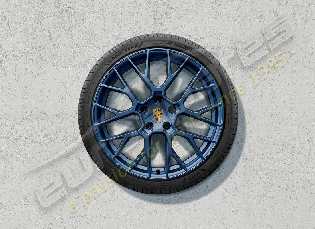 new porsche 20/21-inch rs spyder design winter wheel-and-tyre set, painted in indigo blue. part number 992044631g (1)