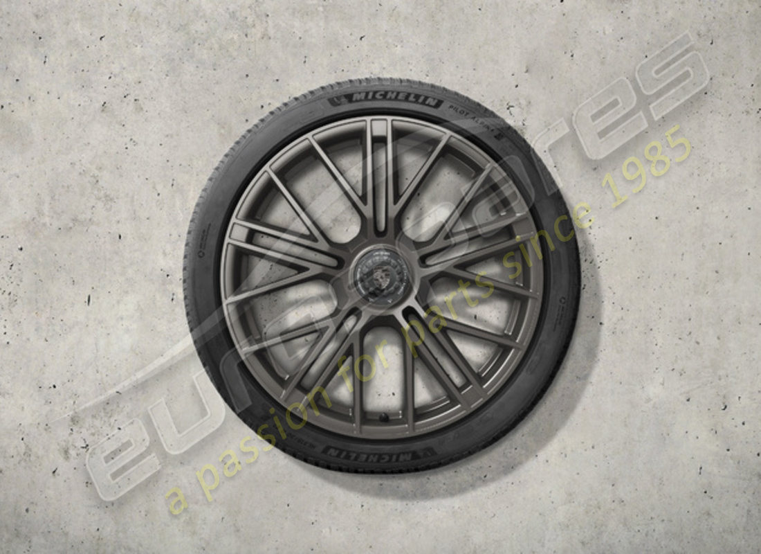new porsche 21 inch turbo s winter wheel and tyre set, with central locking - painted in turbonite. part number 976044600q (1)