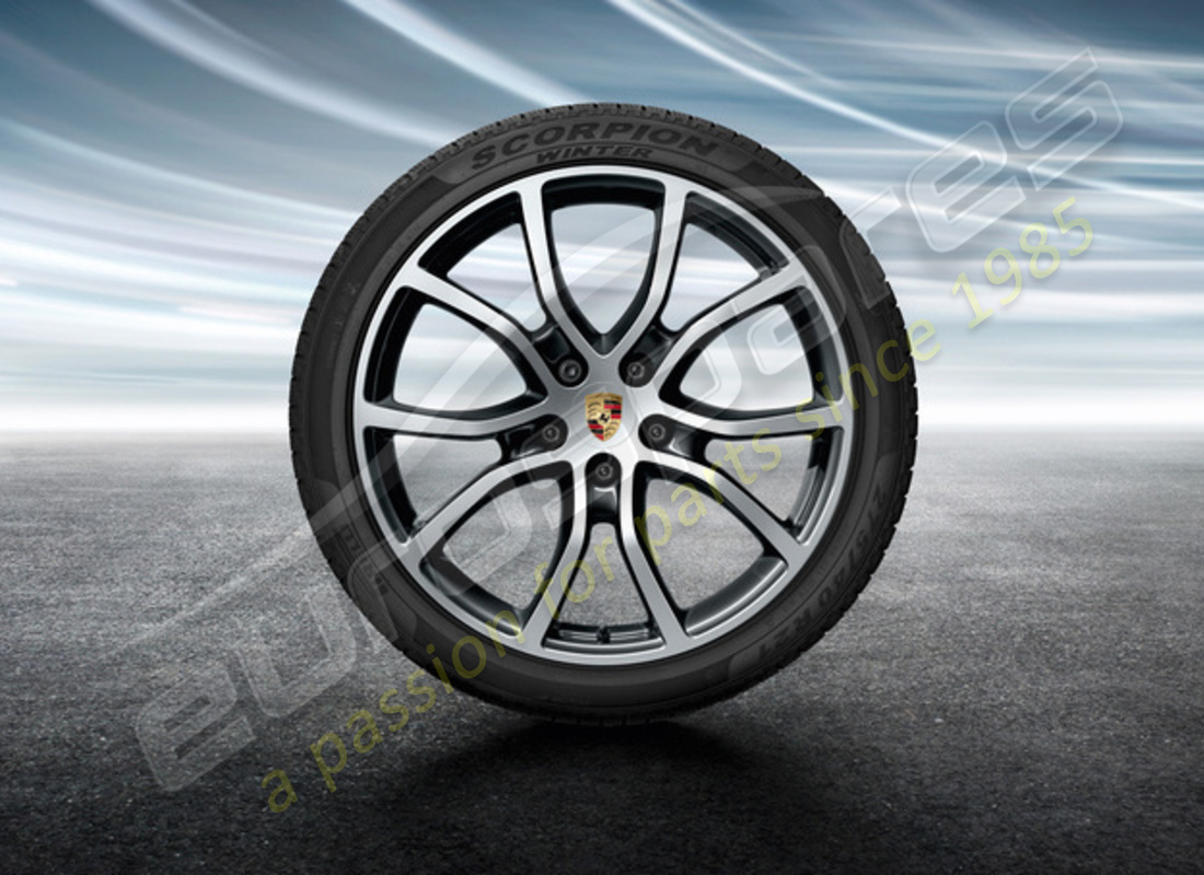 new porsche 21 inch cayenne exclusive design winter wheel and tyre set - painted in black (high-gloss). part number 9y0044615l (1)