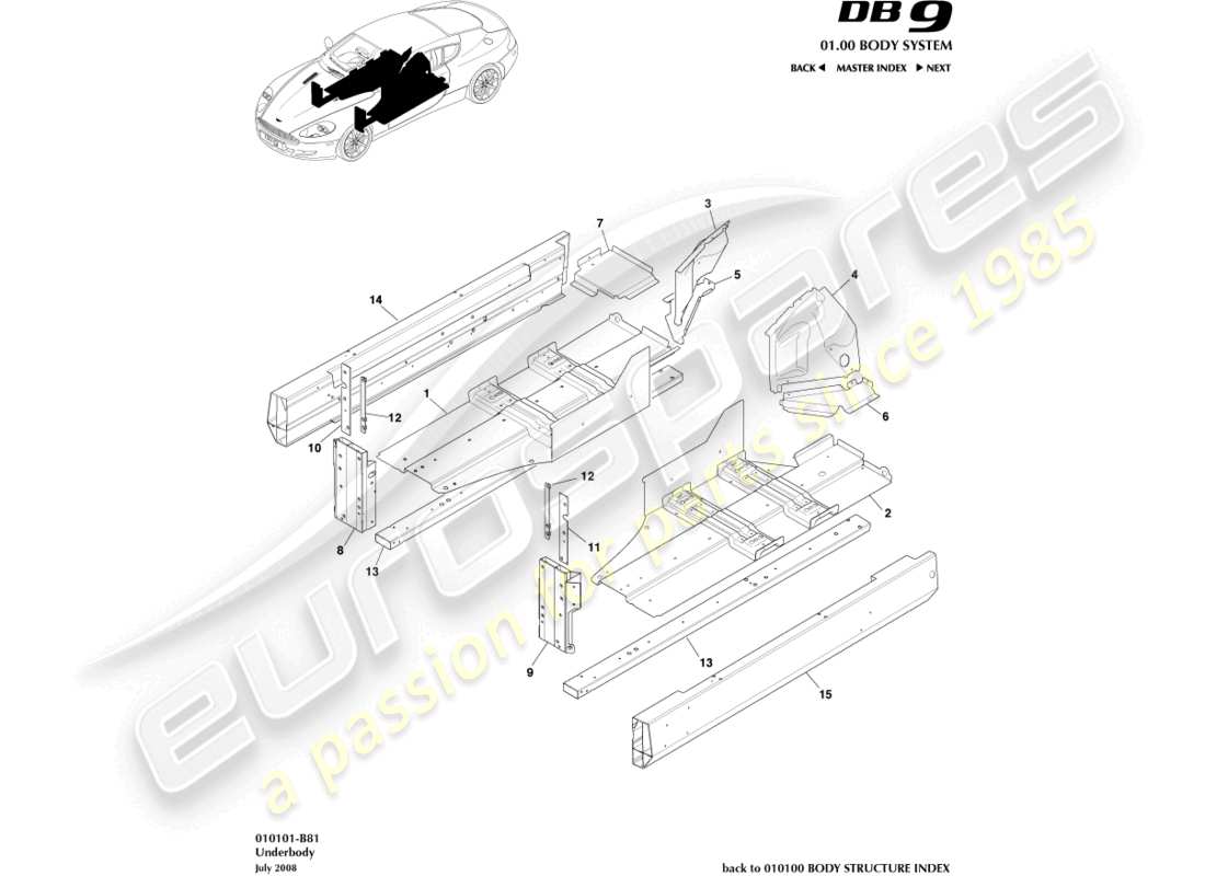 aston martin db9 (2007) underbody part diagram