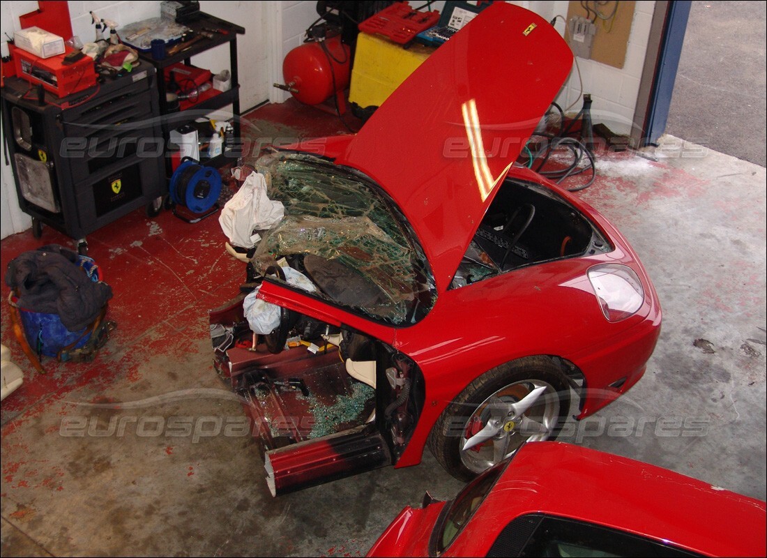 ferrari 360 modena being prepared for dismantling at eurospares